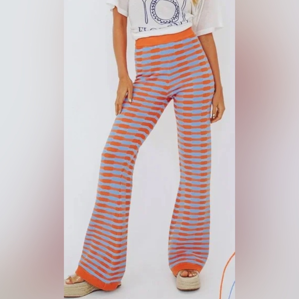 Chic Striped Flare Pants in Orange and Blue